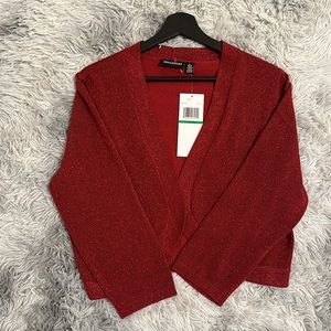 Nina Leonard glitter red knitted Cropped Cardigan Knit Shrug, for dress tops, L